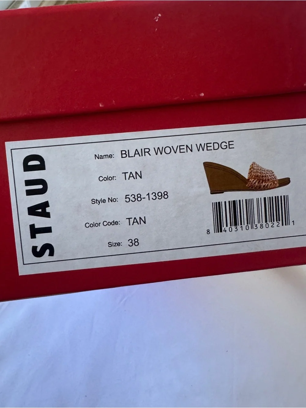 STAUD Blair Woven Wedge Tan Leather